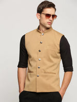 Men Brown Mandarin Collar Solid Nehru Jacket-AK-26986-12-Brown