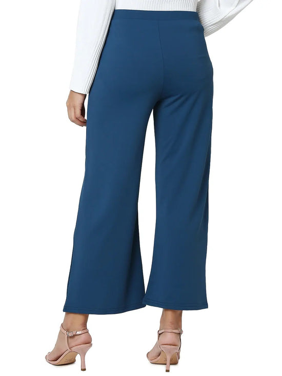 Smarty Pants Women's Cotton Lycra Teal Blue Color Flared Trouser