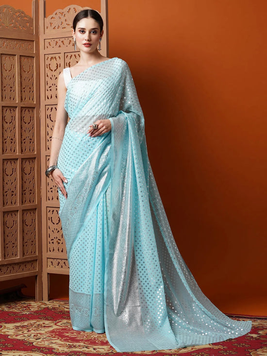 Saree Mall Women's Georgette Light Blue Printed Designer Saree With Blouse Piece-14KAVI1403