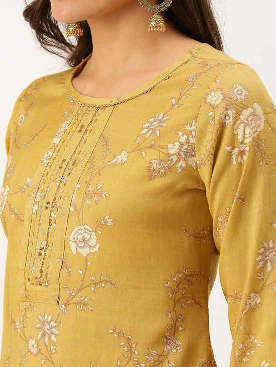 Women's Yellow Printed Straight Kurtas-HO-1450-Mustard