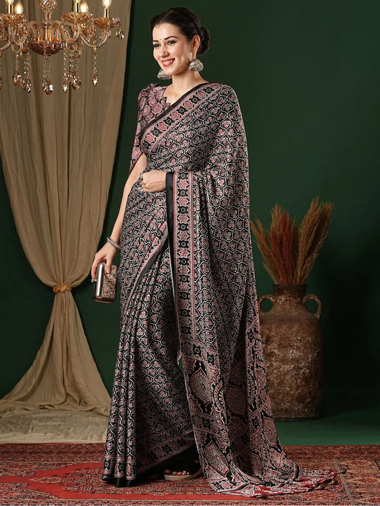 Saree Mall Women's Crepe Black Printed Designer Saree With Blouse Piece-MOHAR204B