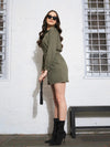 Women Olive Twill Zipper Detail Mini Dress