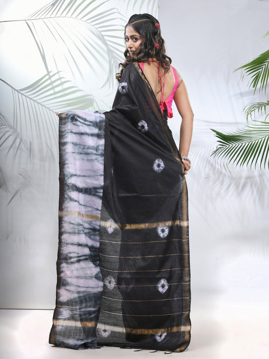 Black And White Shibori Printed Silk Saree-MA56BSL34610002