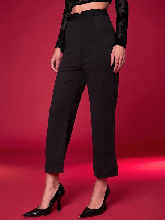 Women Black Knit Straight Fit Trousers