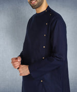 Hangup Men Standard Solid Men's Indian Wear-Navy_Aline_Ruby_Long2Kurta