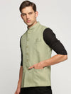 Men Olive Mandarin Collar Solid Nehru Jacket-AK-12527-4-Olive