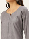 Women's Grey Embellished Straight Kurtas-SKC-2010-Grey