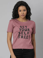 Women Mauve Fit Typography T Shirt-AE-525-Mauve