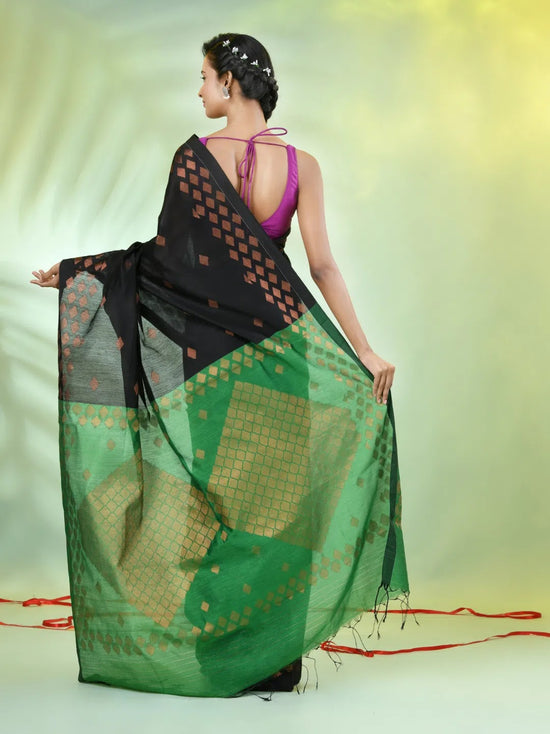 Black Cotton Saree With Geomatric Patterns-MA66BCT43830039