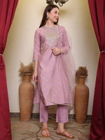 Avanshee Women's Latest Solid Embroidred Chanderi Kurta, Pant With Dupatta Set-ES-7534PINKS