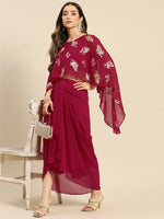 Cape top with draped skirt in Magenta