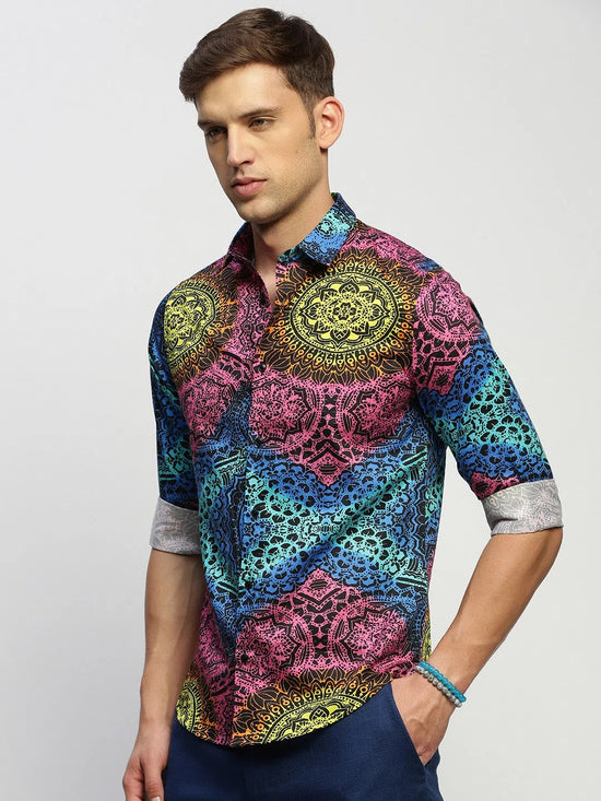 Men Black Printed Shirt-PRISM-1702-Black