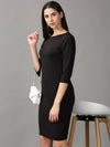 Women's Black Solid Bodycon Dress-DQ-16-681-Black