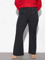 Women Grey Mock Button Detail Bell Bottom Trousers