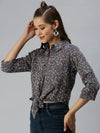 Women's Blue Printed Tops-AE-3330186-Blue