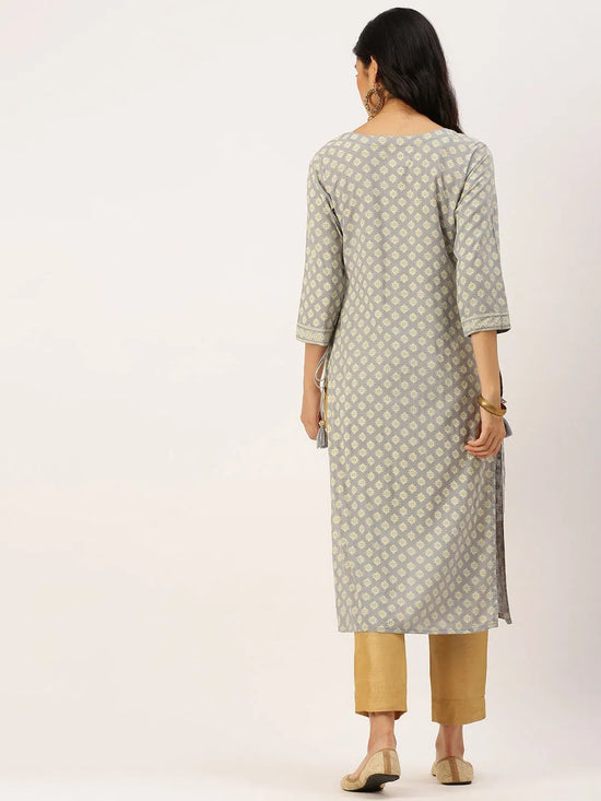 Women's Grey Printed Straight Kurtas-AT-A250-K-Grey