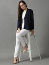 Women's Navy Blue Solid Open Front Blazer-AE-31042-Navyblue