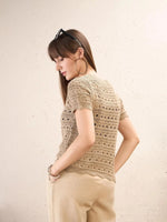 Women Beige Round Neck Crochet Top