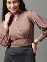 Women's Taupe Solid Top-AE-7050-Taupe