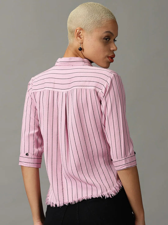 Women's Pink Striped Shirt-AE-333120-Pink