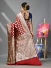 Dark Red Silk Banarasi Saree With Damask Motifs And Woven Degins-MA52BSL441050095