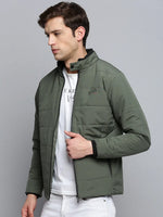 Men Green Solid Casual Jacket-LBR-245-Olive