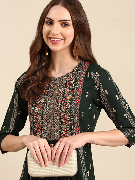 Women's Green Embellished Anarkali Kurta-GW-3373-Green