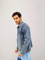 Men Blue Washed Relax Fit Denim Jacket