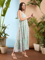 Women See Green Floral Strappy Tiered Maxi Dress