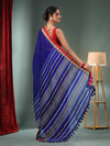 Royal Blue Silk Linen Handwoven Saree With Temple Border-MA50SLN061100099