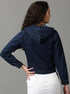 Women's Navy Blue Solid Denim Jacket-AE-9513-Navyblue