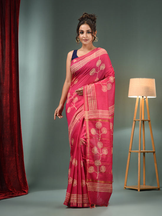 Pink Blended Silk Handwoven Saree With Flower Designs-MA50BSL34710011