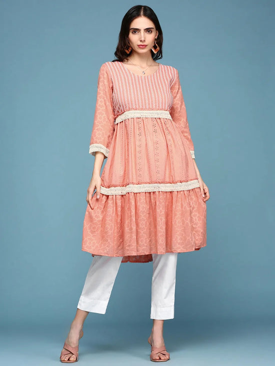 Women's Pink Solid Empire Kurti-ON-578-Peach