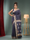 Dark Grey Cotton Handwoven Saree With Woven Designs-MA50CT061410090