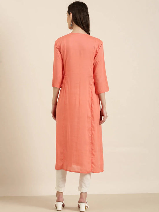 Women Coral Solid A-Line Kurta-NJ-3530432-Coral