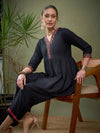 Women Black Peplum Embroidered Top With Palazzos