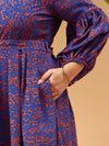 Women Red Printed Belted Midi Shirt Dress