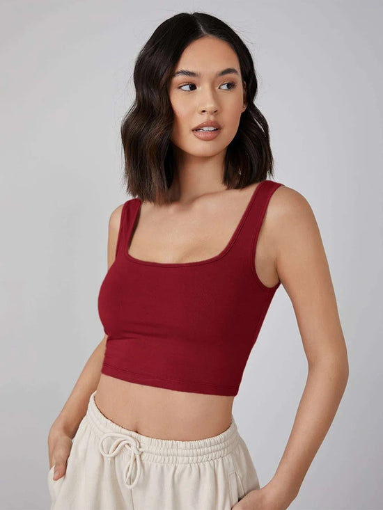 Aahwan Maroon Cotton Blend Square Neck Top-168-Maroon-M