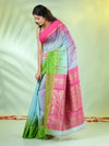 Sea Green Cotton Ikat Saree With Ganga Jamuna Border-MA66BCT431380077