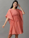 Women's Peach Solid Kaftan Dress-AE-156097-Peach