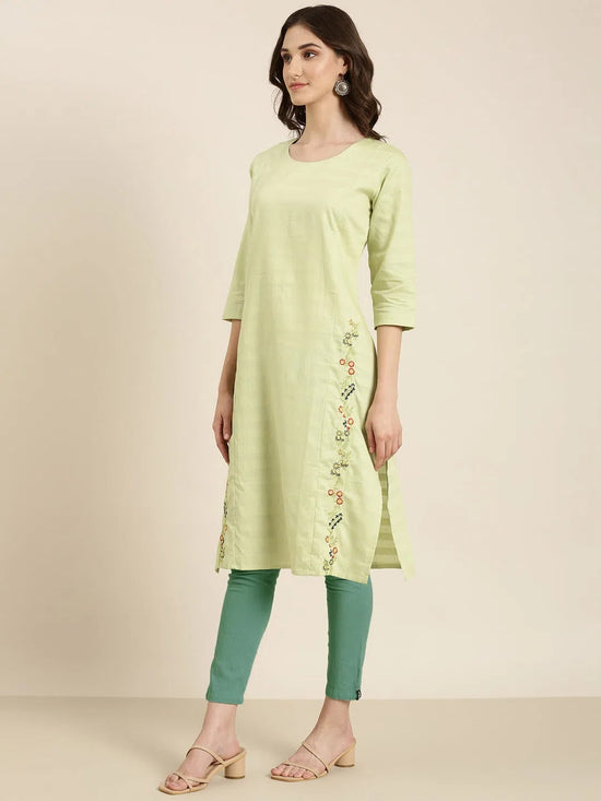 Women Lime Green Solid Straight Kurta-DF-1555-Limegreen