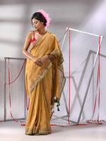 Dark Beige Cotton Saree With Stripes Design-MA55CT06540066