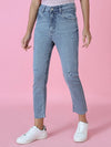 Women's Blue Solid Slim Fit Denim Jeans-GZ-5174-1-Blue