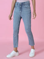 Women's Blue Solid Slim Fit Denim Jeans-GZ-5174-1-Blue