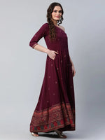 Ahalyaa Women Burgundy & Gold Toned Ethnic Motifs One Shoulder Ethnic Maxi Dress