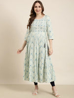 Women Anarkali Sea Green Abstract Kurta-AT-A1204-LG-Seagreen