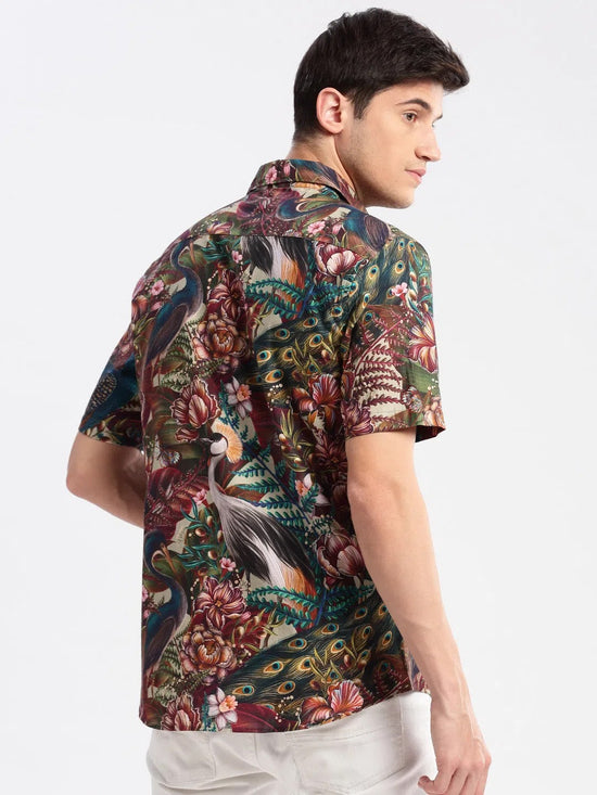 Men Spread Collar Floral Multi Casual Shirt-REVERIE-2105-Multi