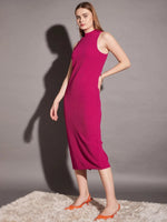 Sleeveless high neck bodycon midi dress in Pink Color