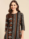 Women's Black Printed Straight Kurta-GW-3482-Black