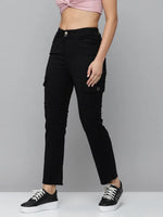 Women's Black Solid Straight Fit Denim Jeans-IM-9887-Black